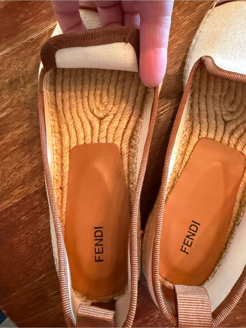 Fendi Cream Canvas and Brown Leather-Trim Espadrilles